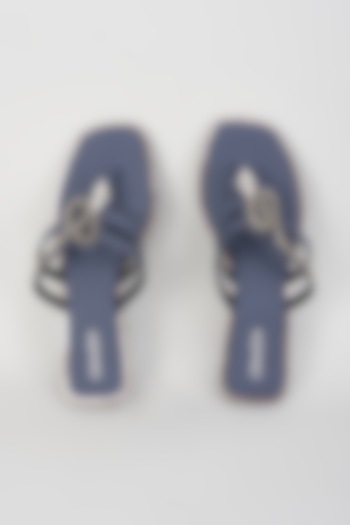 Blue Leather Motif Embellished Flats by Crimzon at Pernia's Pop Up Shop