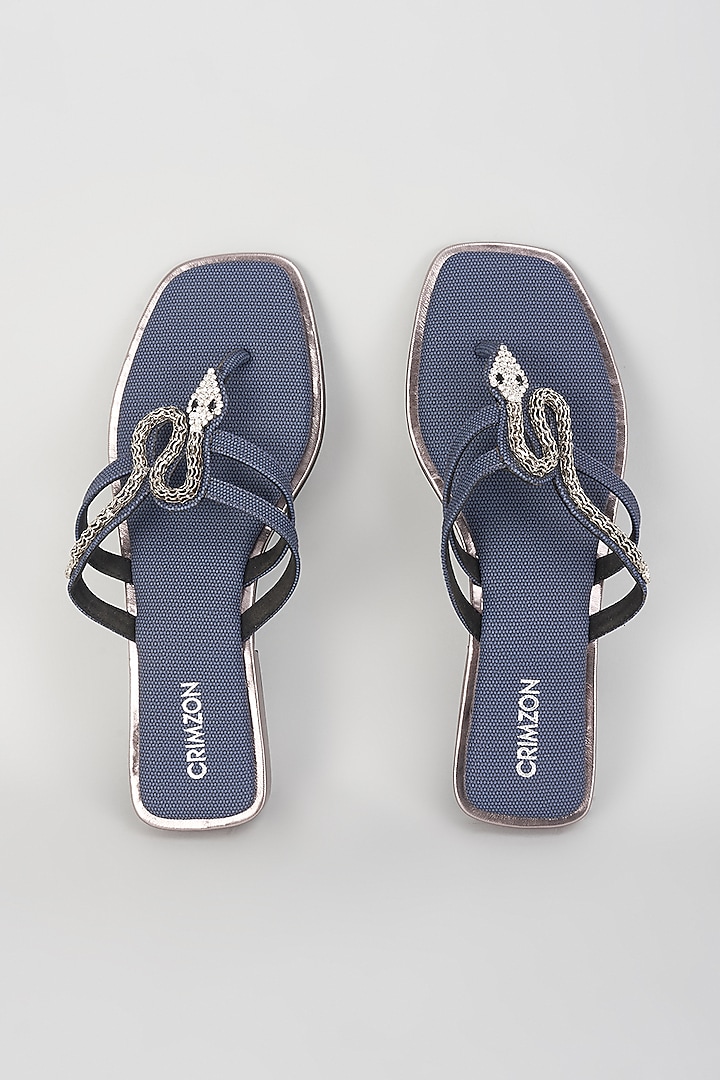 Blue Leather Motif Embellished Flats by Crimzon at Pernia's Pop Up Shop