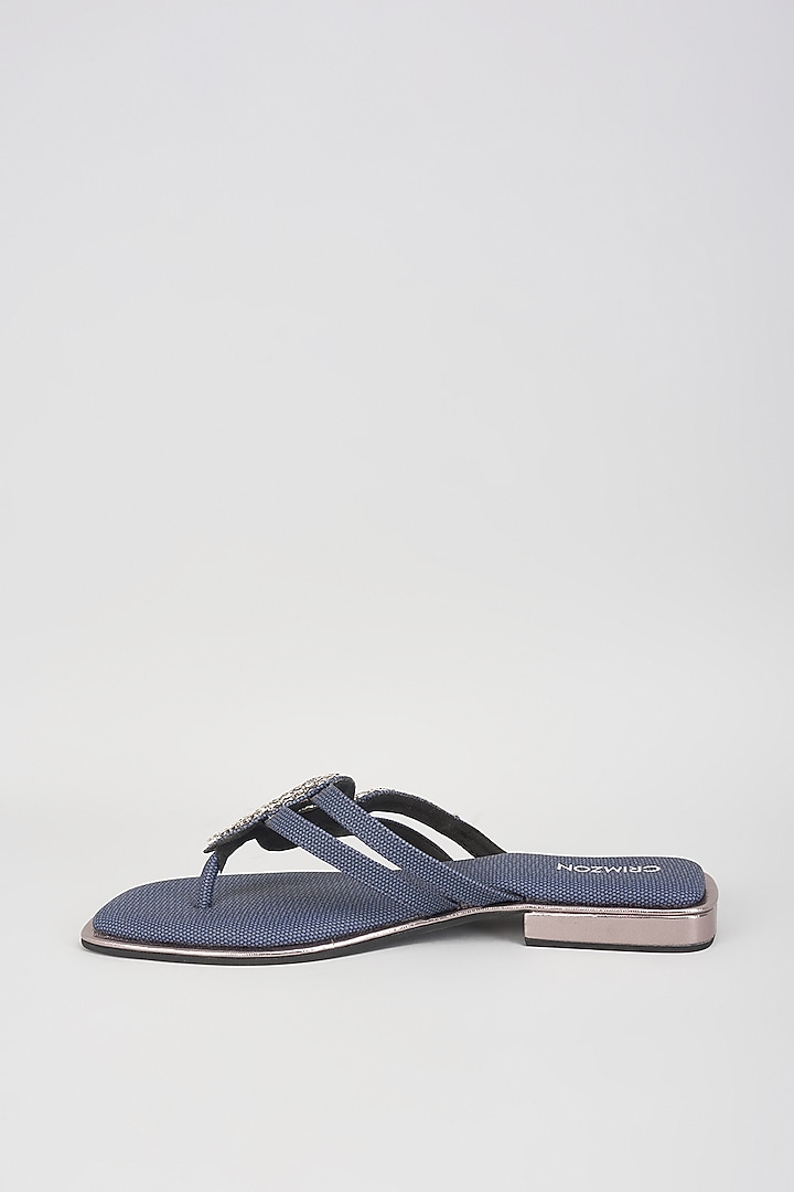Blue Leather Motif Embellished Flats by Crimzon at Pernia's Pop Up Shop