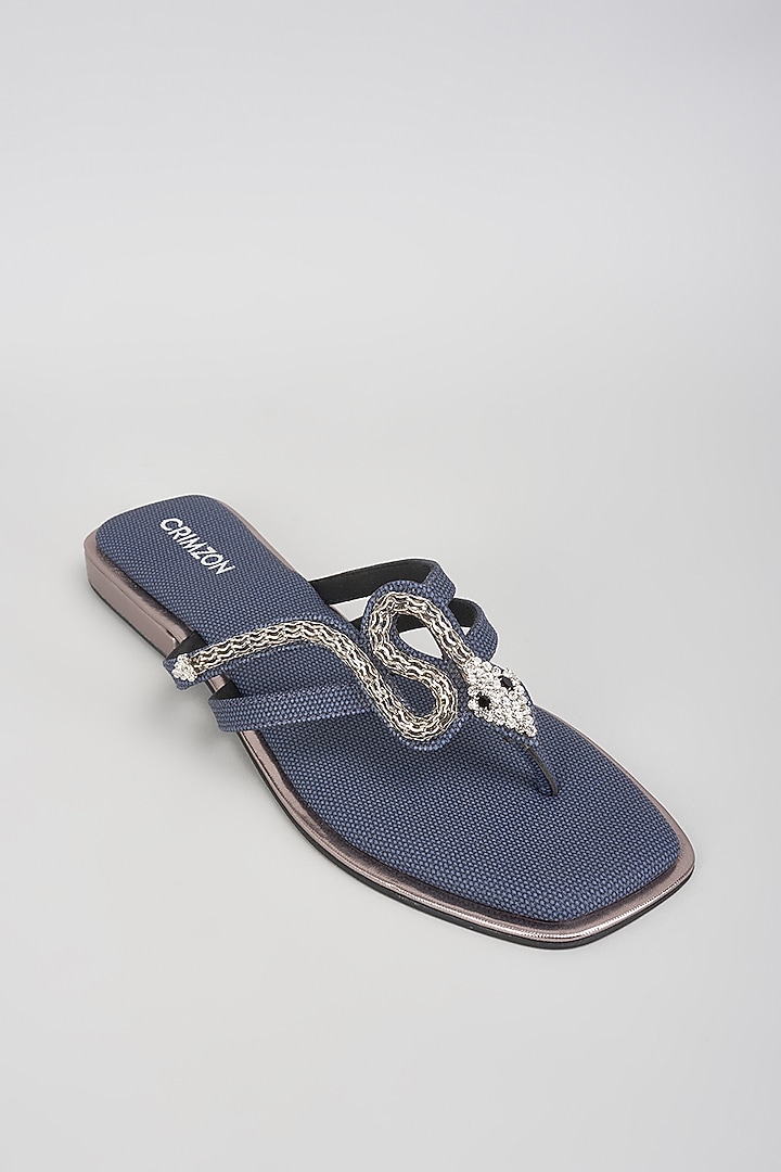 Blue Leather Motif Embellished Flats by Crimzon at Pernia's Pop Up Shop
