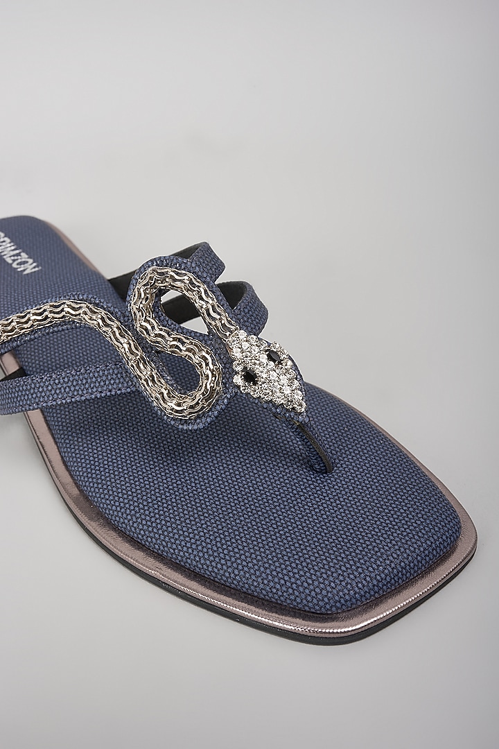 Blue Leather Motif Embellished Flats by Crimzon at Pernia's Pop Up Shop