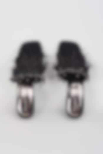 Black Leather Embellished Block Heels by Crimzon at Pernia's Pop Up Shop