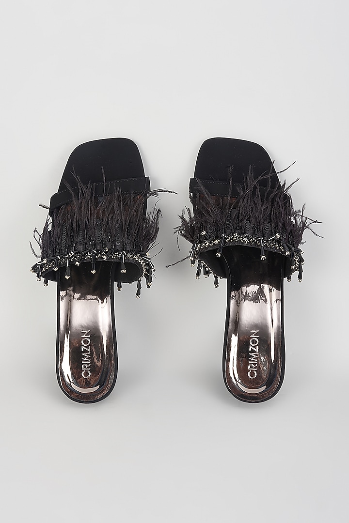 Black Leather Embellished Block Heels by Crimzon at Pernia's Pop Up Shop
