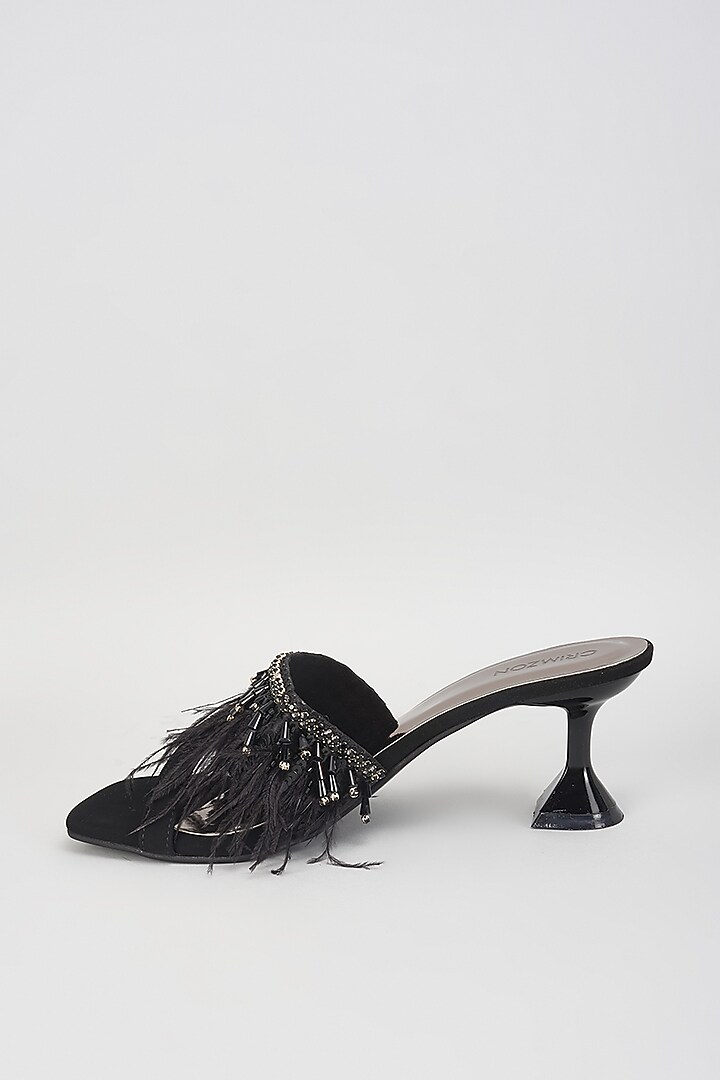 Black Leather Embellished Block Heels by Crimzon at Pernia's Pop Up Shop