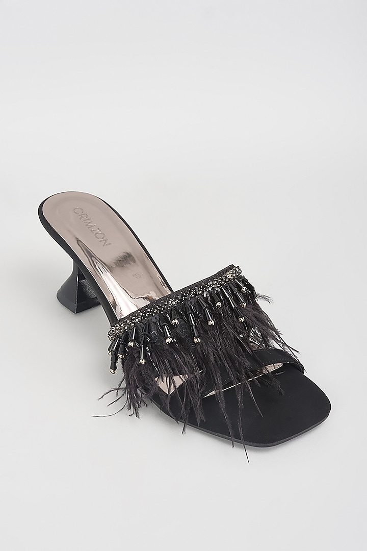 Black Leather Embellished Block Heels by Crimzon at Pernia's Pop Up Shop