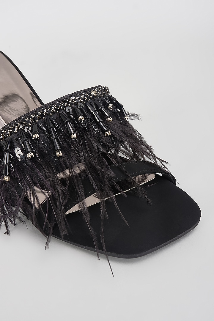 Black Leather Embellished Block Heels by Crimzon at Pernia's Pop Up Shop