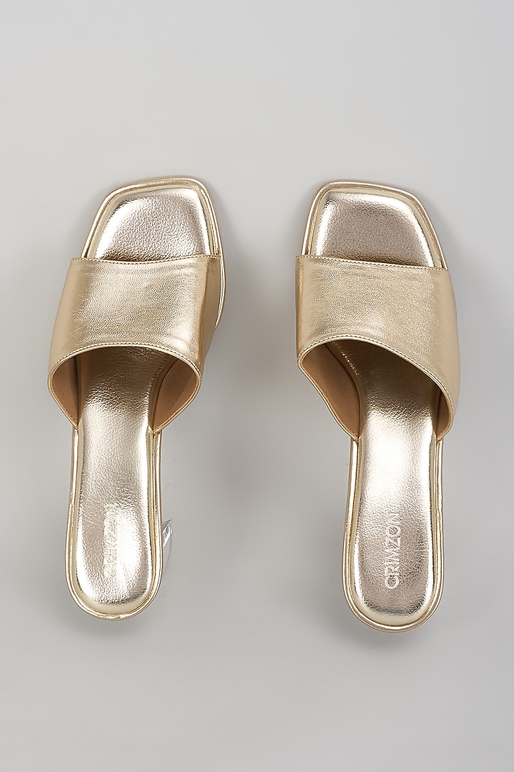 Gold Leather Block Heels by Crimzon at Pernia's Pop Up Shop