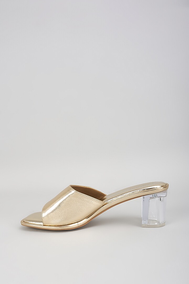 Gold Leather Block Heels by Crimzon at Pernia's Pop Up Shop