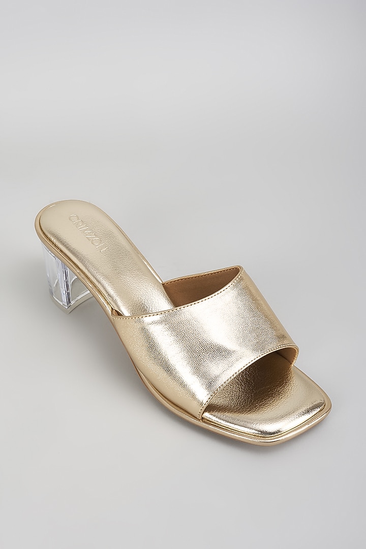 Gold Leather Block Heels by Crimzon at Pernia's Pop Up Shop