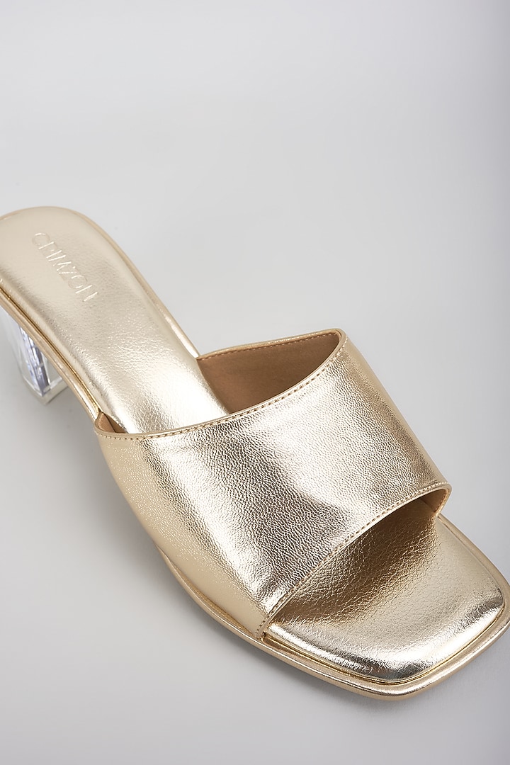 Gold Leather Block Heels by Crimzon at Pernia's Pop Up Shop