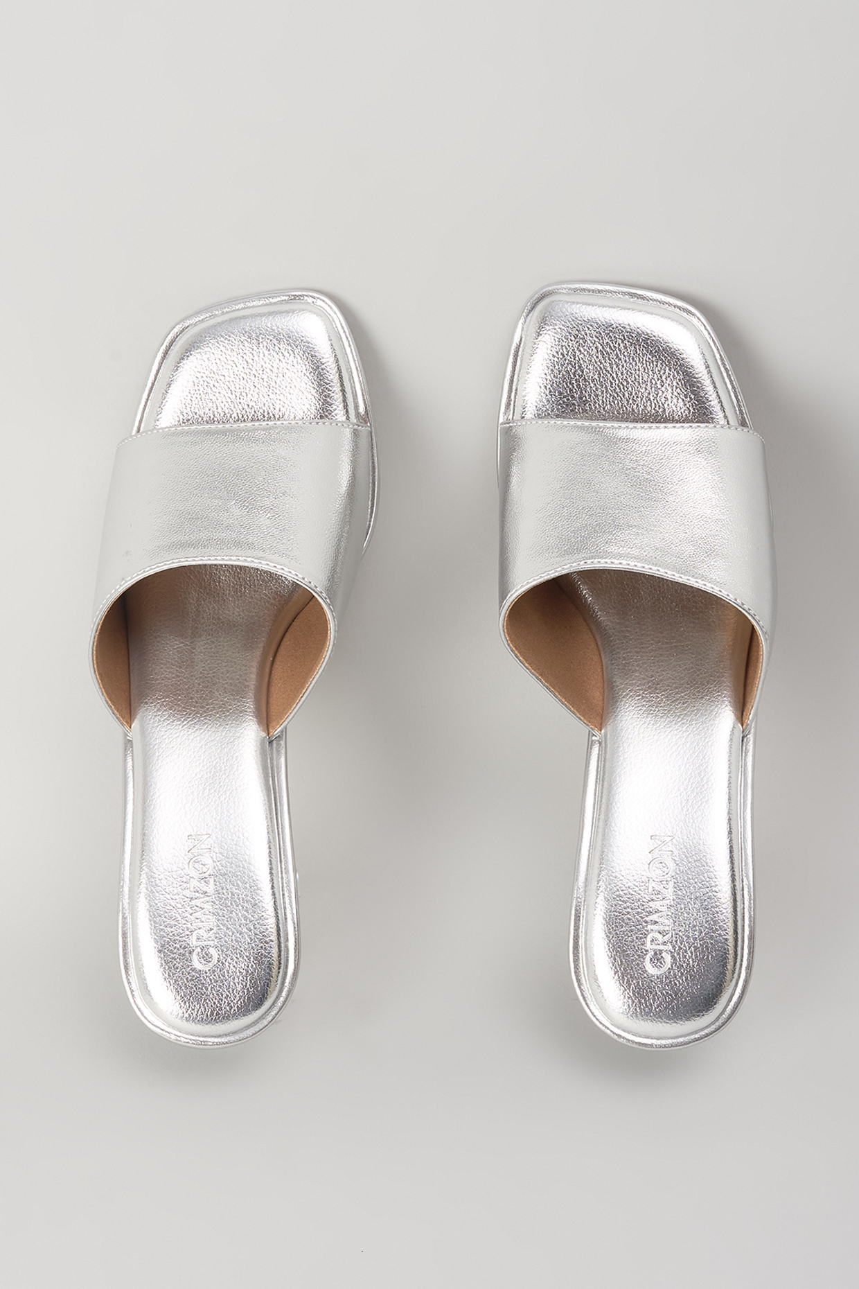 Silver Leather Block Heels by Crimzon at Pernia's Pop Up Shop