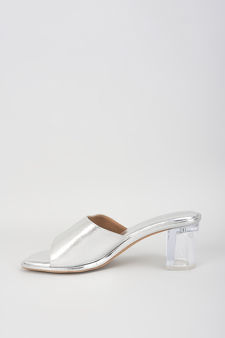 Silver Leather Block Heels by Crimzon at Pernia's Pop Up Shop