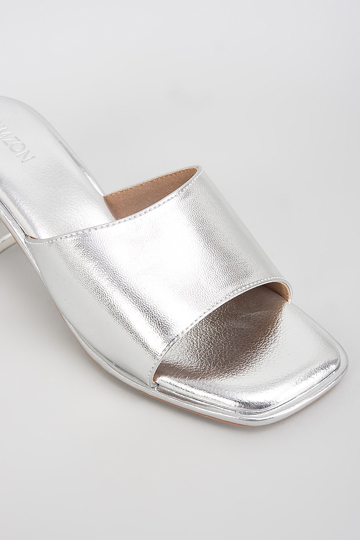 Silver Leather Block Heels by Crimzon at Pernia's Pop Up Shop