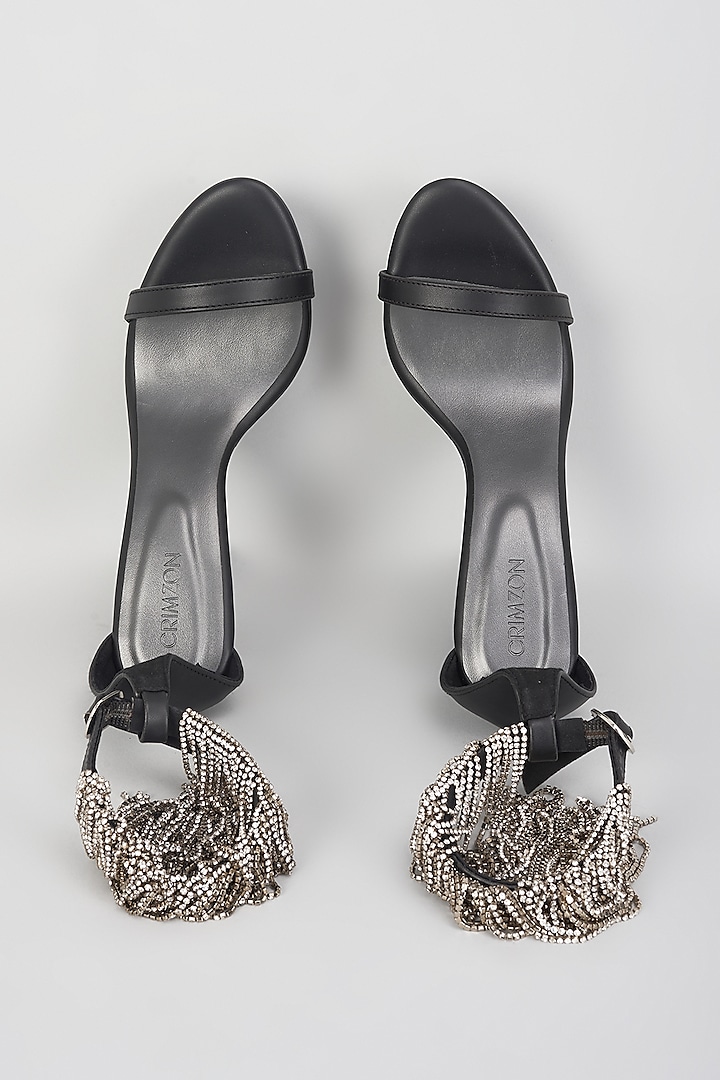Black Leather Embellished Stiletto Heels by Crimzon at Pernia's Pop Up Shop