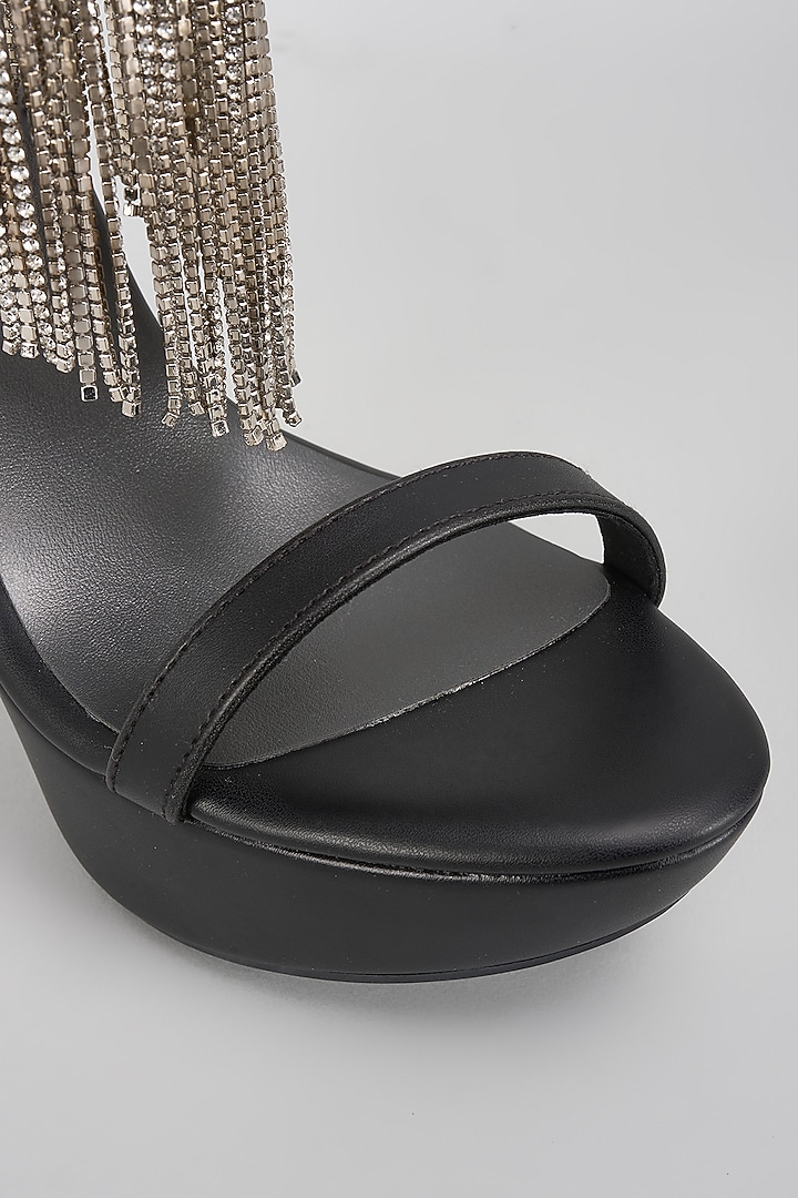 Black Leather Embellished Stiletto Heels by Crimzon at Pernia's Pop Up Shop