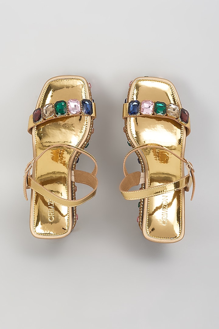 Multi-Colored Leather Embellished Wedges by Crimzon at Pernia's Pop Up Shop