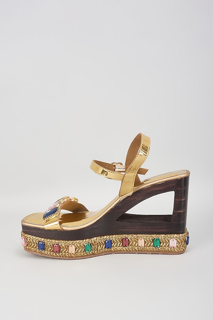 Multi-Colored Leather Embellished Wedges by Crimzon at Pernia's Pop Up Shop