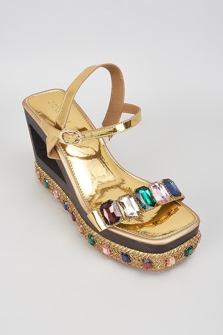 Multi-Colored Leather Embellished Wedges by Crimzon at Pernia's Pop Up Shop