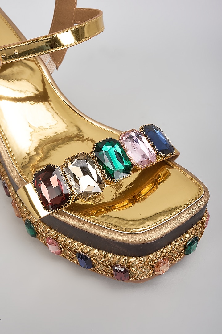 Multi-Colored Leather Embellished Wedges by Crimzon at Pernia's Pop Up Shop