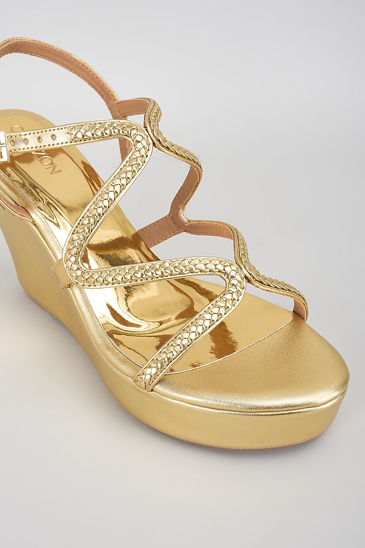Gold Leather Wedges by Crimzon at Pernia's Pop Up Shop