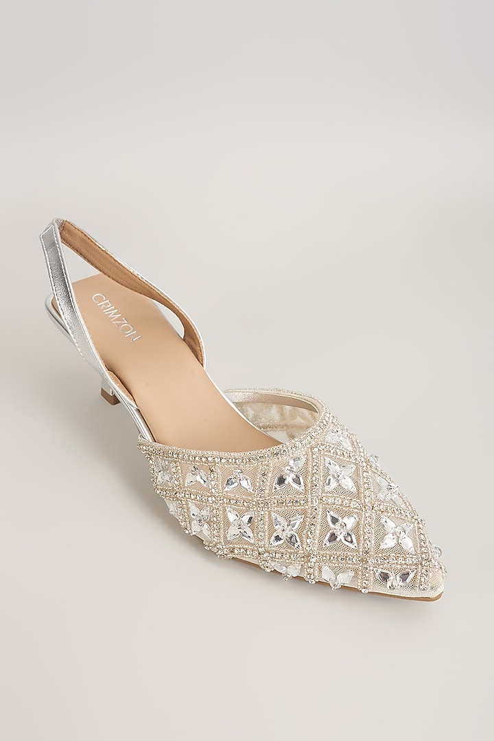 Silver Faux Leather Kitten Heels by Crimzon at Pernia's Pop Up Shop