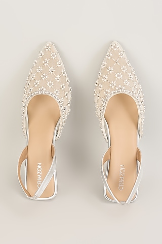 Silver Faux Leather Kitten Heels by Crimzon