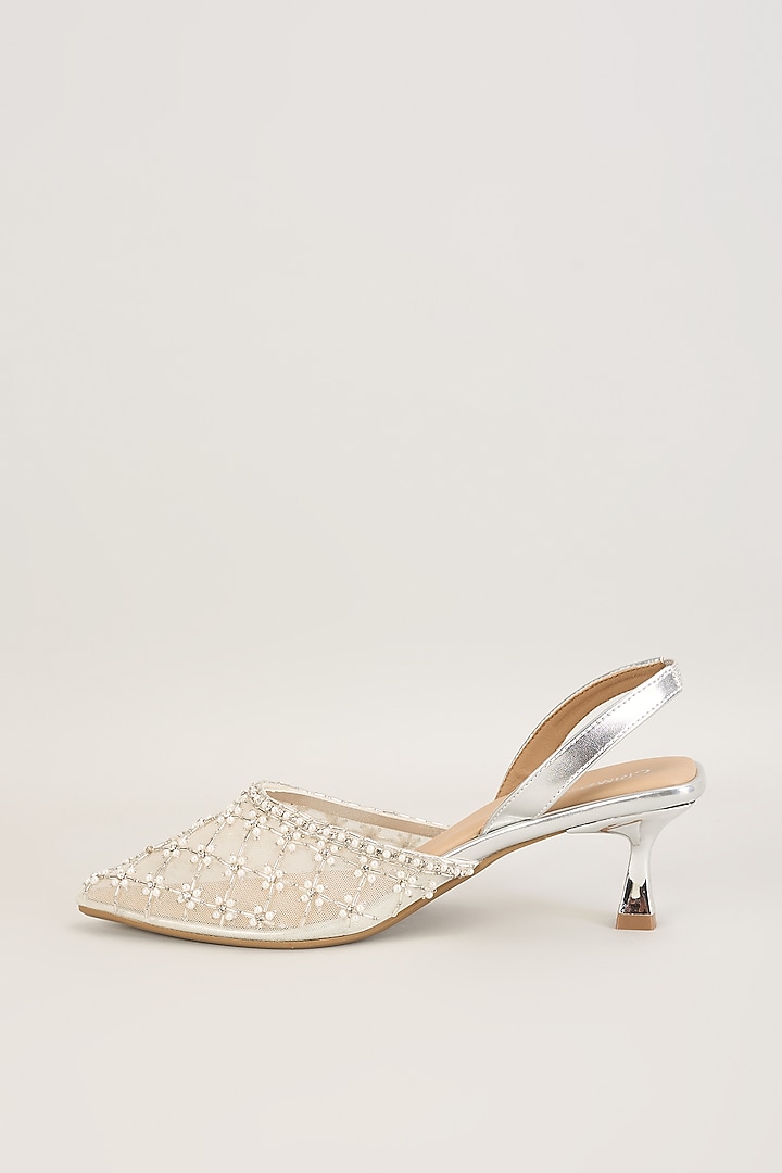 Silver Faux Leather Kitten Heels by Crimzon at Pernia's Pop Up Shop