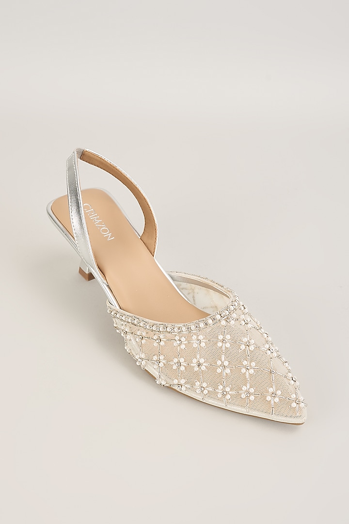 Silver Faux Leather Kitten Heels by Crimzon at Pernia's Pop Up Shop