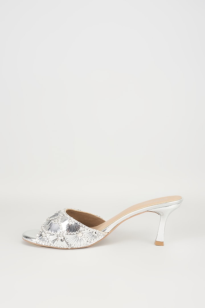 Silver Faux Leather Heels by Crimzon at Pernia's Pop Up Shop