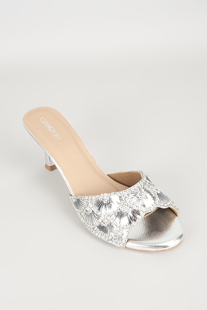 Silver Faux Leather Heels by Crimzon at Pernia's Pop Up Shop