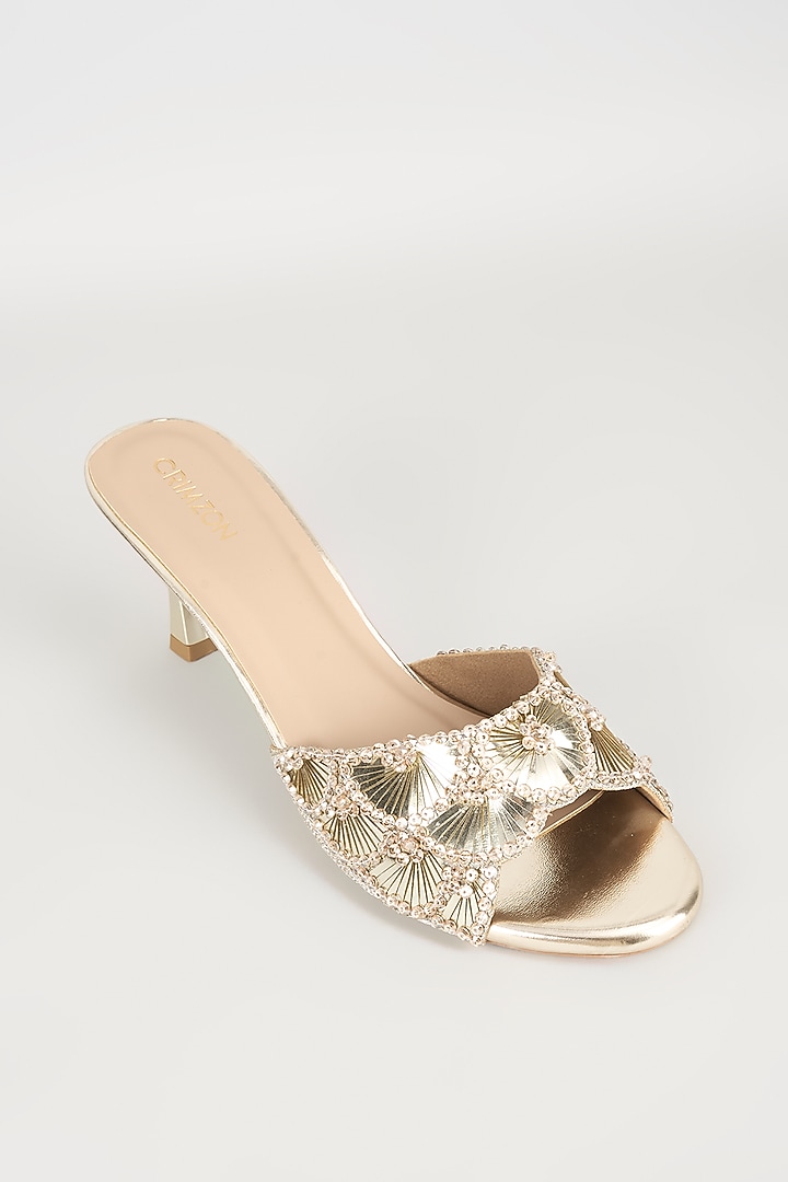 Gold Faux Leather Heels by Crimzon at Pernia's Pop Up Shop
