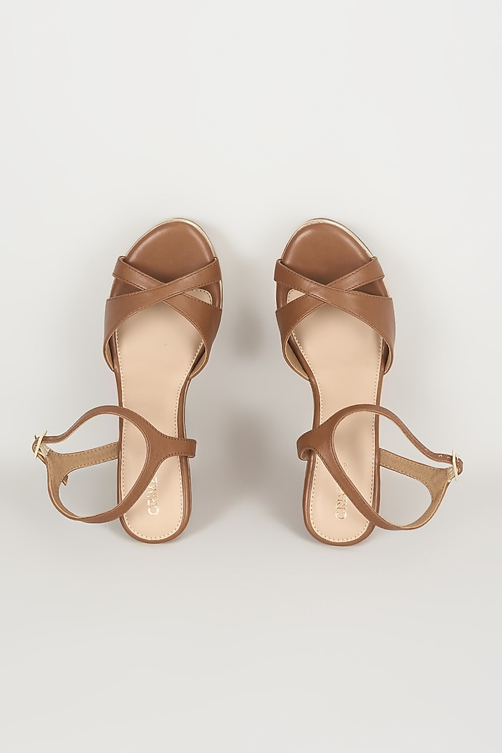 Tan Faux Leather Heels by Crimzon at Pernia's Pop Up Shop