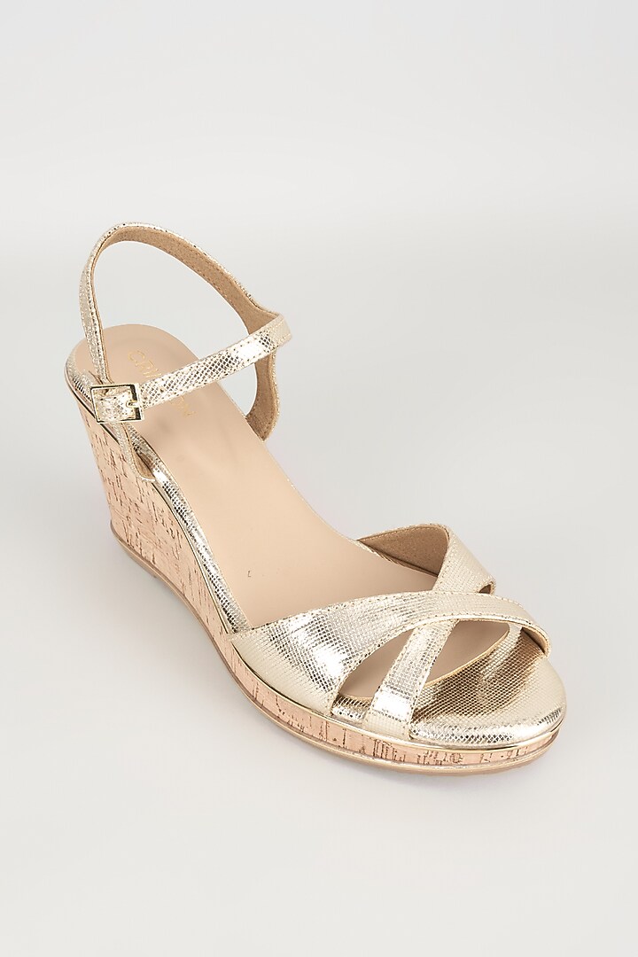 Gold Faux Leather Heels by Crimzon at Pernia's Pop Up Shop