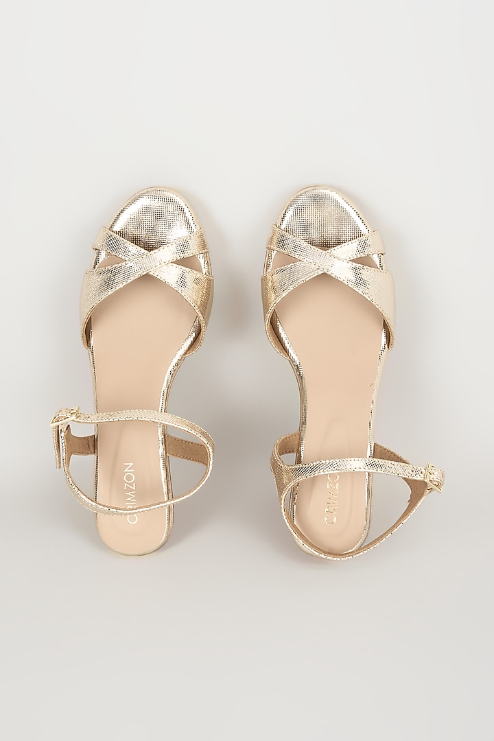 Gold Faux Leather Heels by Crimzon at Pernia's Pop Up Shop