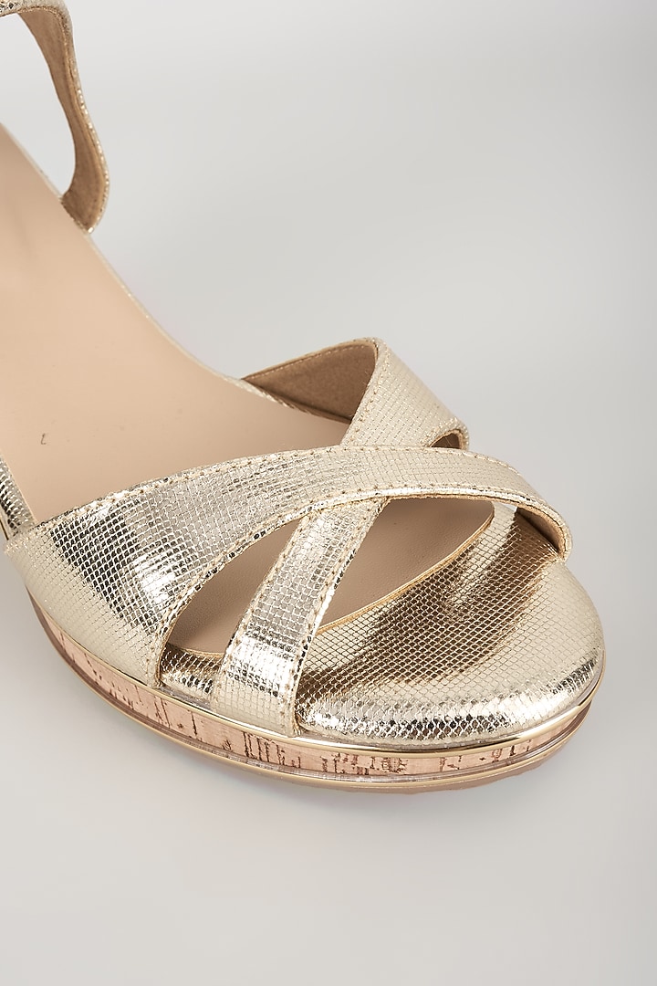 Gold Faux Leather Heels by Crimzon at Pernia's Pop Up Shop