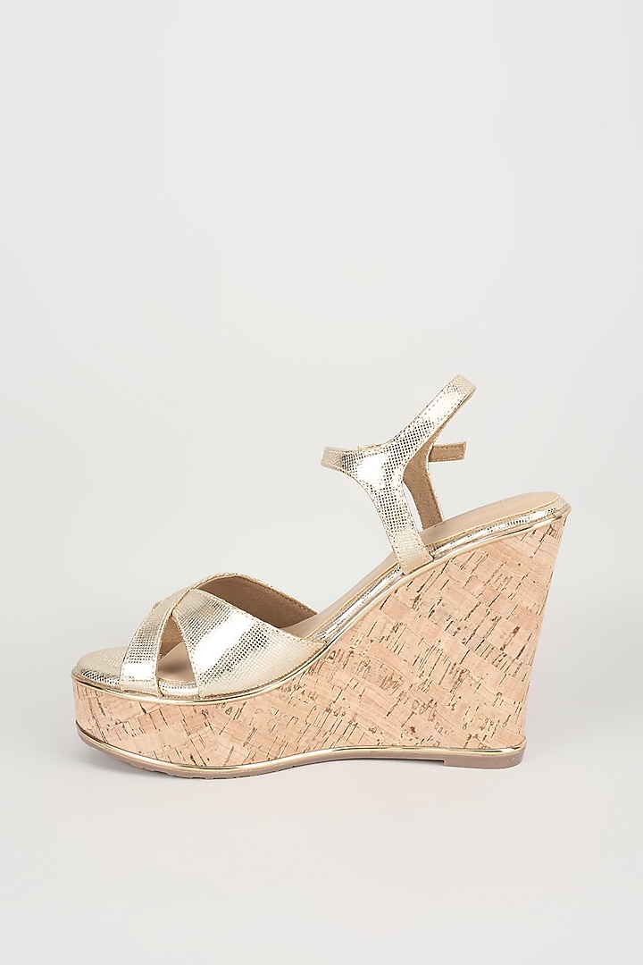 Gold Faux Leather Heels by Crimzon at Pernia's Pop Up Shop