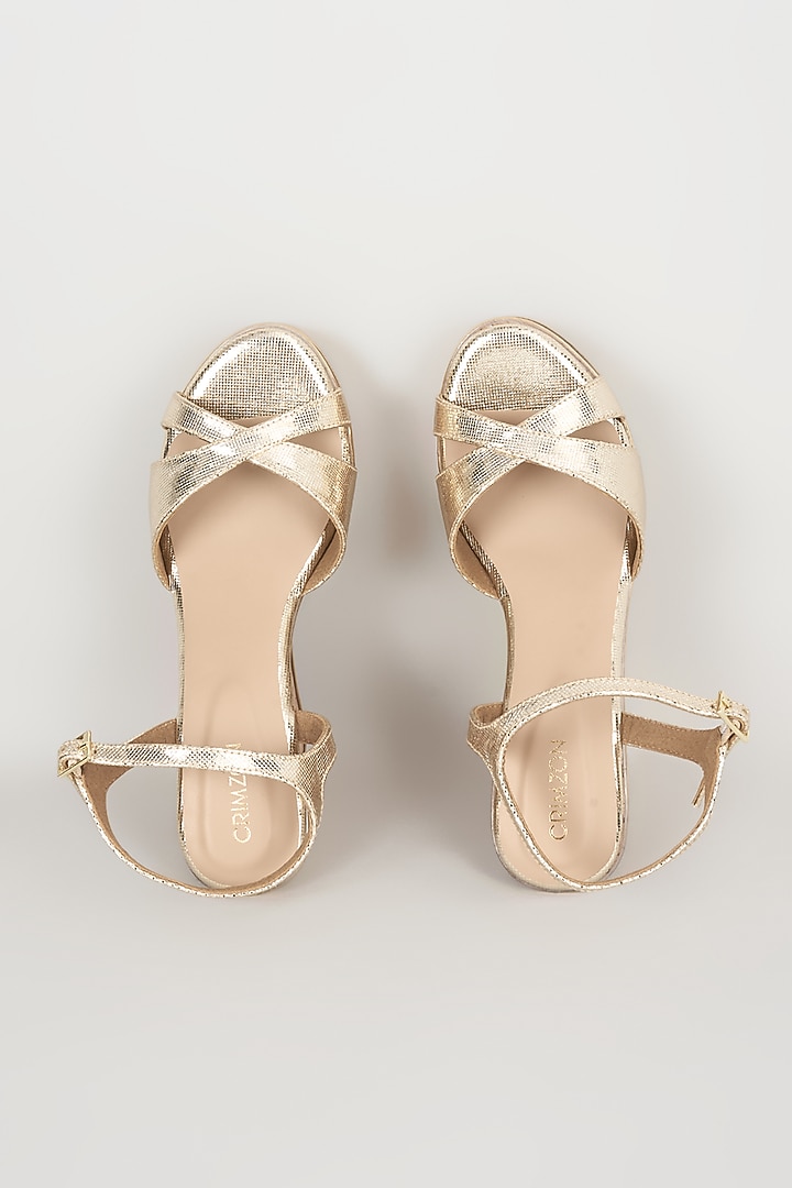 Gold Faux Leather Heels by Crimzon at Pernia's Pop Up Shop