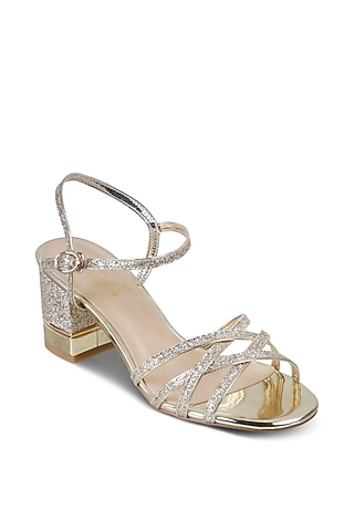 Gold Faux Leather Block Heels by Crimzon