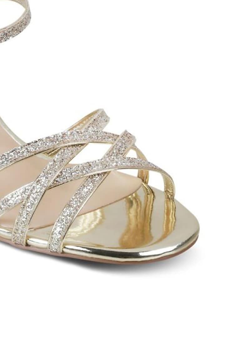 Gold Faux Leather Block Heels by Crimzon at Pernia's Pop Up Shop