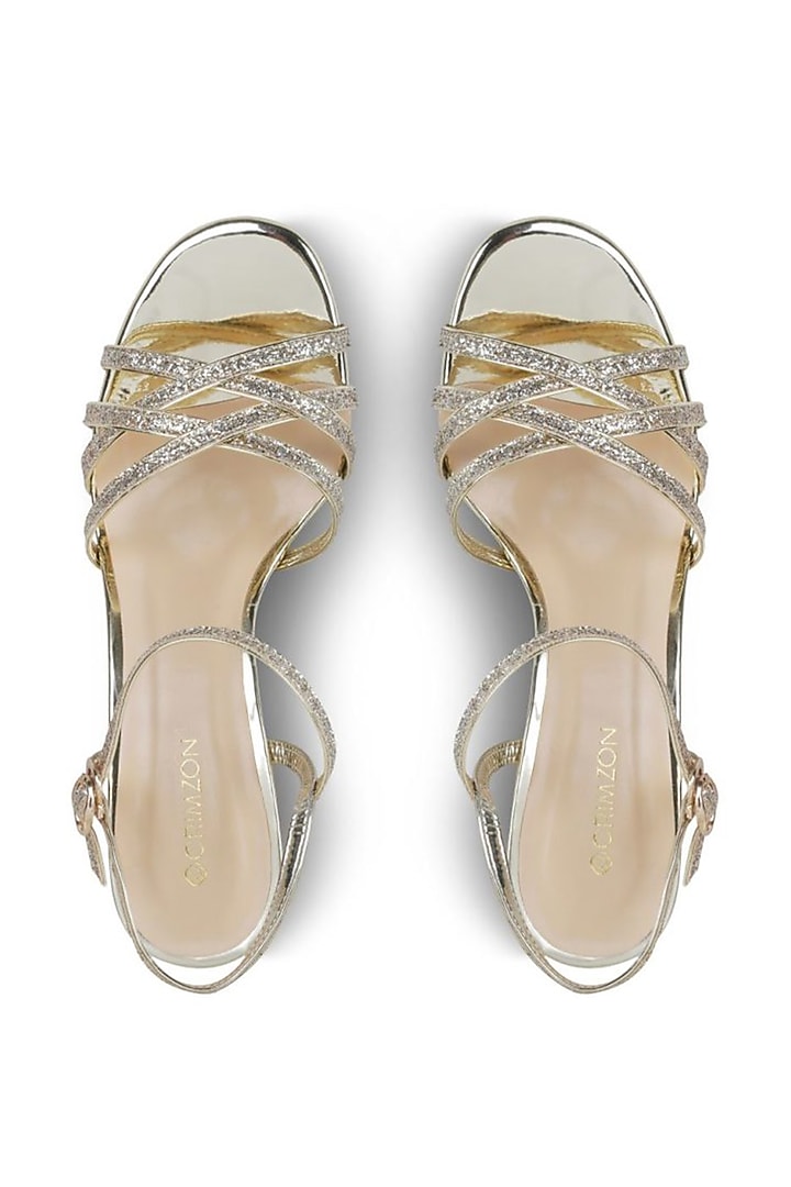 Gold Faux Leather Block Heels by Crimzon at Pernia's Pop Up Shop
