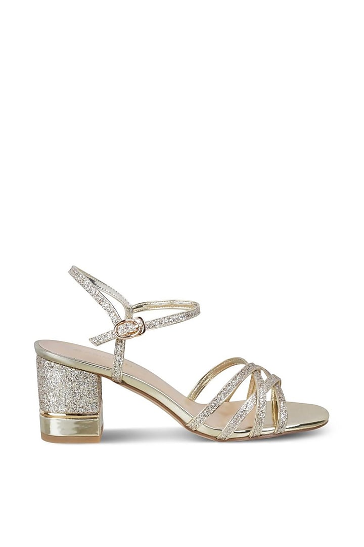 Gold Faux Leather Block Heels by Crimzon at Pernia's Pop Up Shop