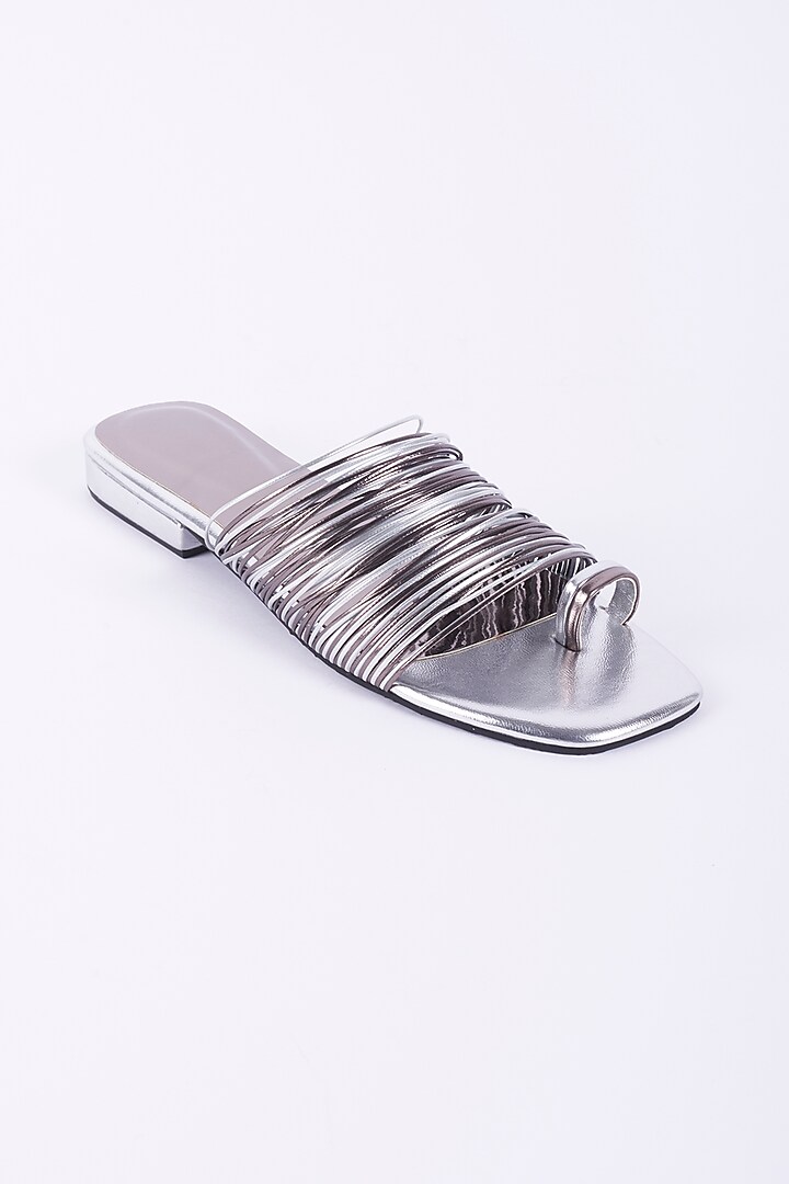 Pewter Faux Leather Flats by Crimzon X Hemant Trevedi at Pernia's Pop Up Shop