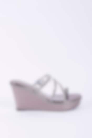Pewter Faux Leather Wedges by Crimzon X Hemant Trevedi