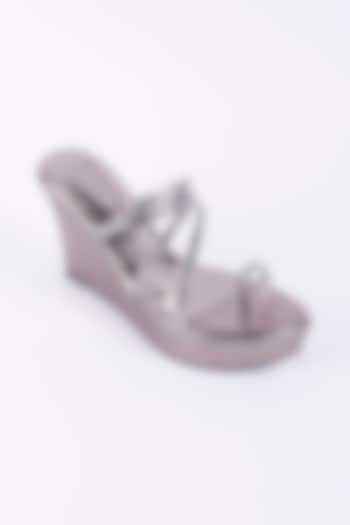 Pewter Faux Leather Wedges by Crimzon X Hemant Trevedi at Pernia's Pop Up Shop