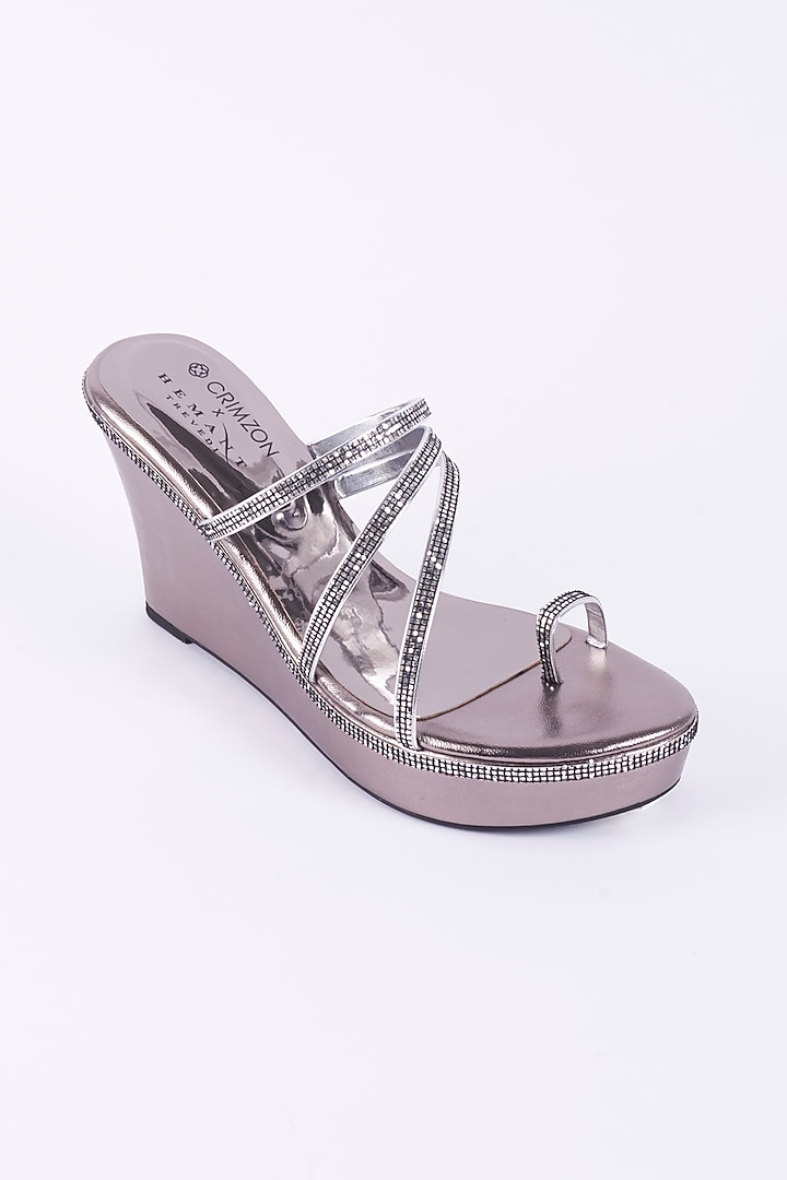 Pewter Faux Leather Wedges by Crimzon X Hemant Trevedi at Pernia's Pop Up Shop