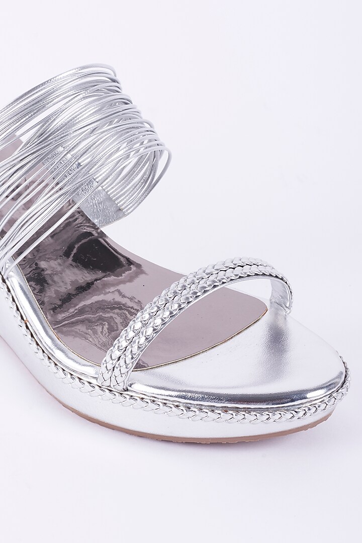 Silver Faux Leather Patterned Wedges by Crimzon X Hemant Trevedi at Pernia's Pop Up Shop