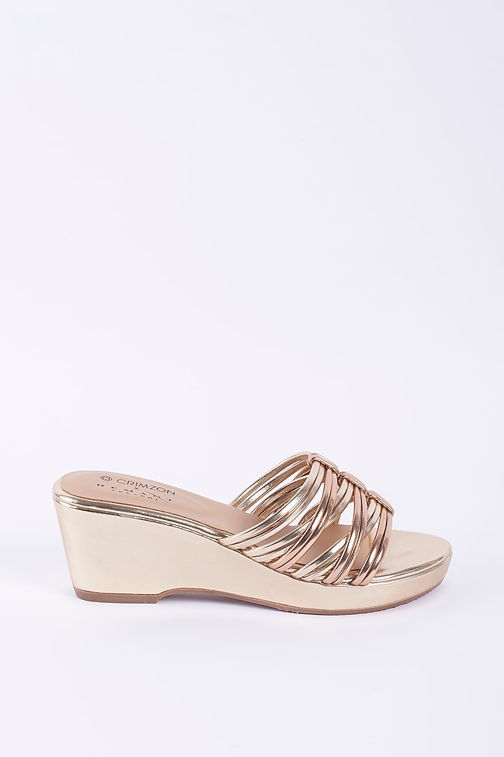 Rose Gold Metallic Faux Leather Wedges by Crimzon X Hemant Trevedi