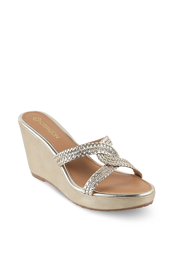 Gold Faux Leather Embellished Wedges by Crimzon at Pernia's Pop Up Shop