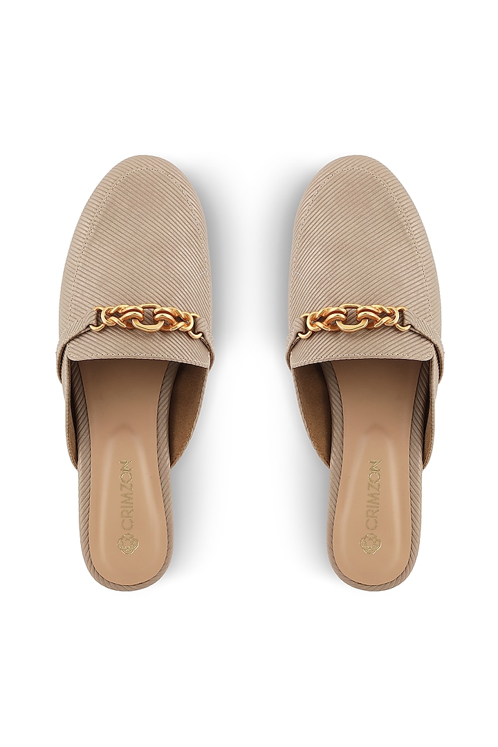 Beige Faux Leather Embellished Mules by Crimzon