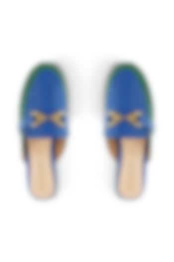 Blue & Green Faux Leather Embellished Flats by Crimzon